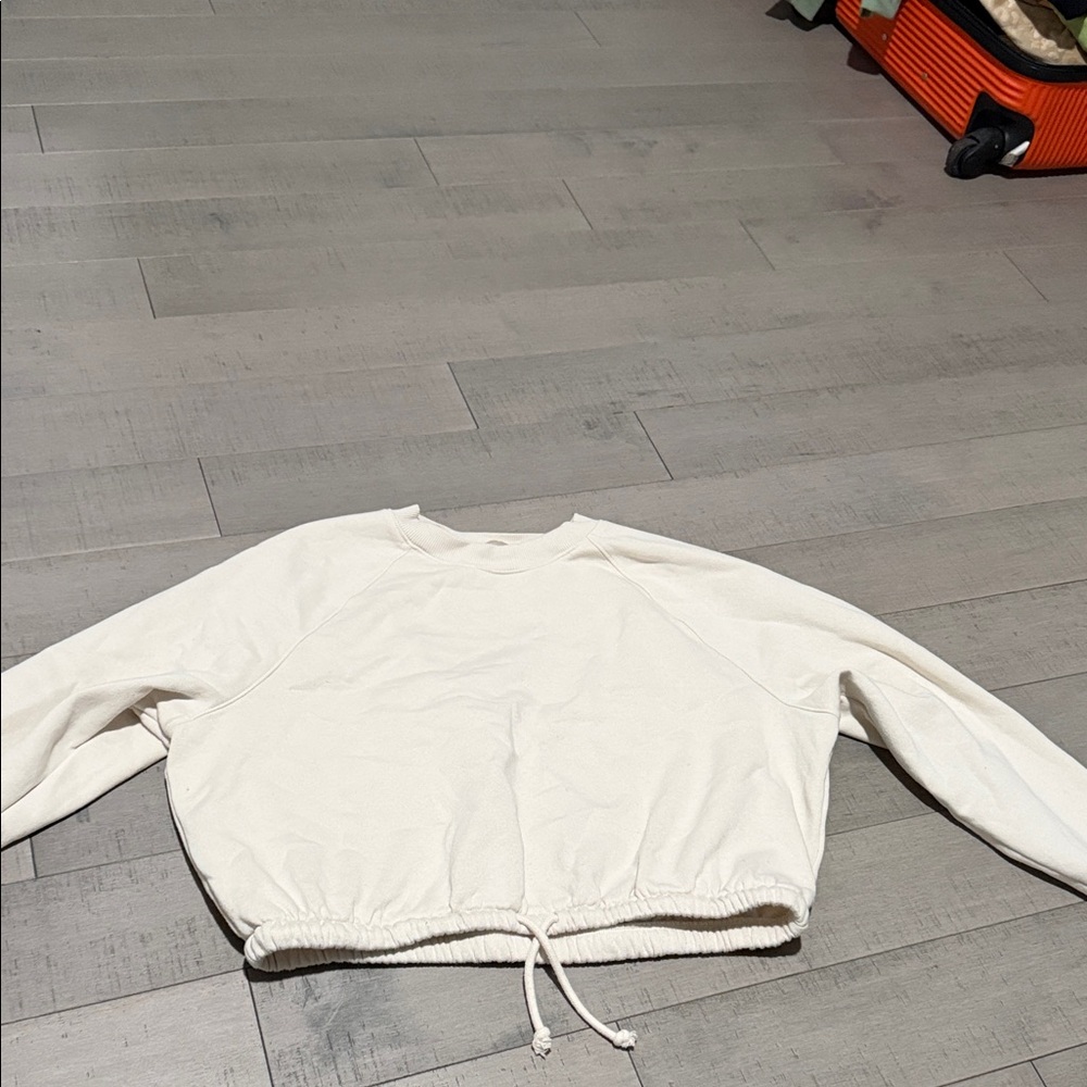 H&M Cream Drawstring-Hem Crewneck Sweatshirt